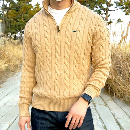 James | Classic Cable Knit Quarter-Zip Sweater for mens